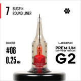 Legend Premium Cartridges G2 (2nd Gen) - Bugpin Round Liners - #8 (0.25mm) - 20/Box